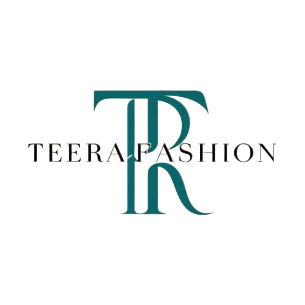 Minimalist logo with bold teal TR monogram and black TEERAFASHION text on white background