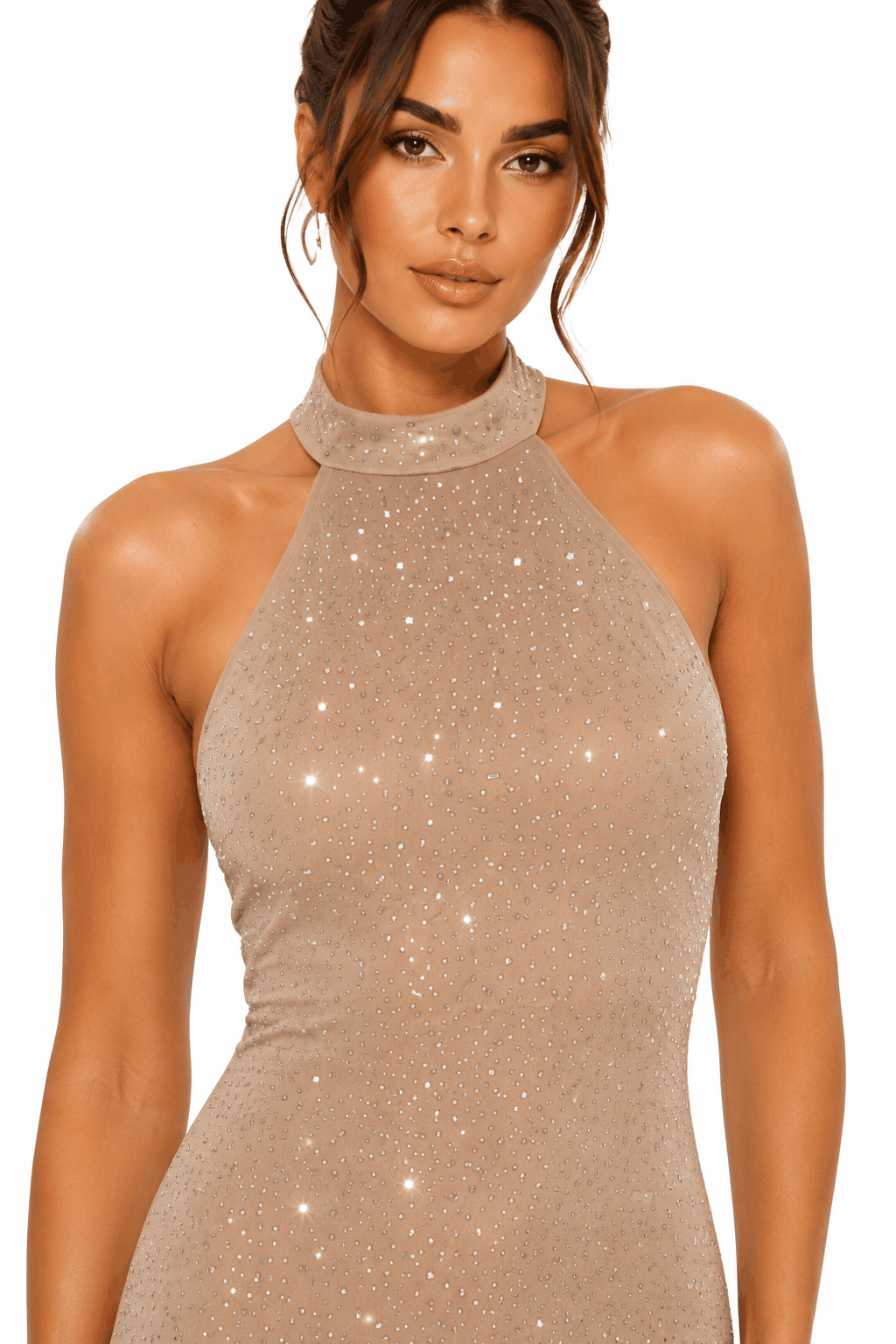 Champagne Stardust Halter Maxi Gown