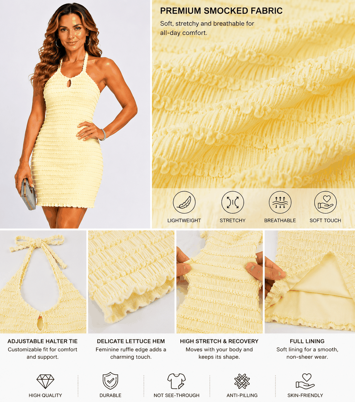 Smocked Halter Mini Dress