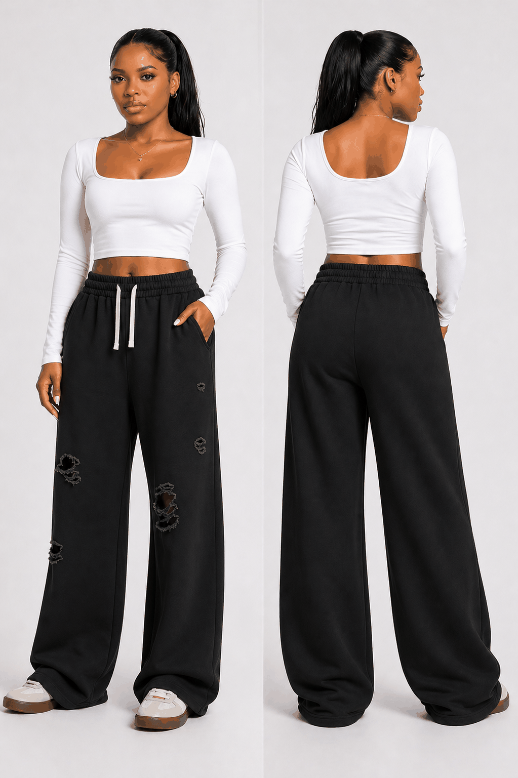 Wide-Leg Drawstring Sweatpants