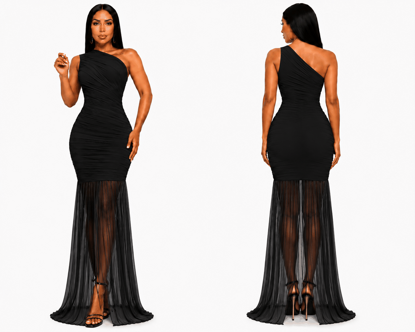 One-Shoulder Ruched Mermaid Maxi Dress