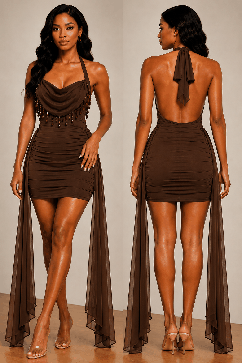 Midnight Elegance Halter Mini Dress