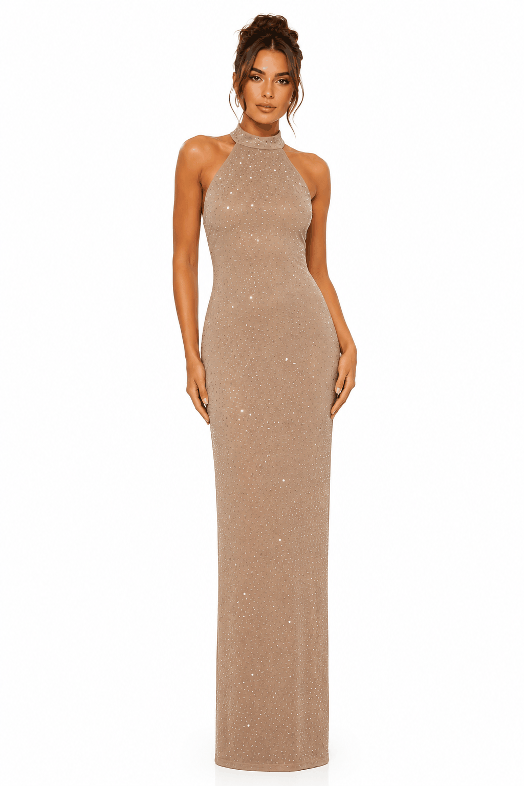 Champagne Stardust Halter Maxi Gown
