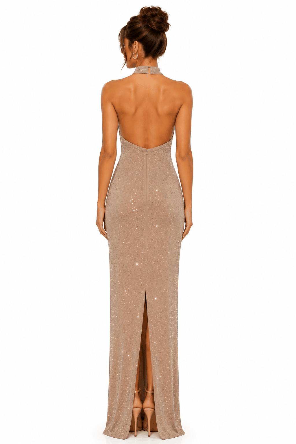 Champagne Stardust Halter Maxi Gown
