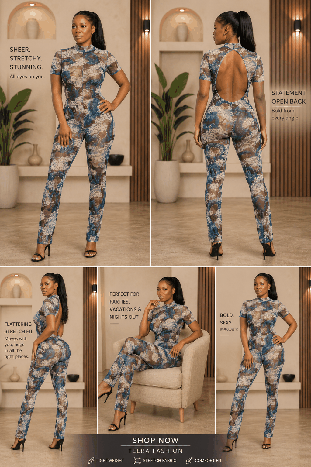 Blue Dragon Mesh Jumpsuit