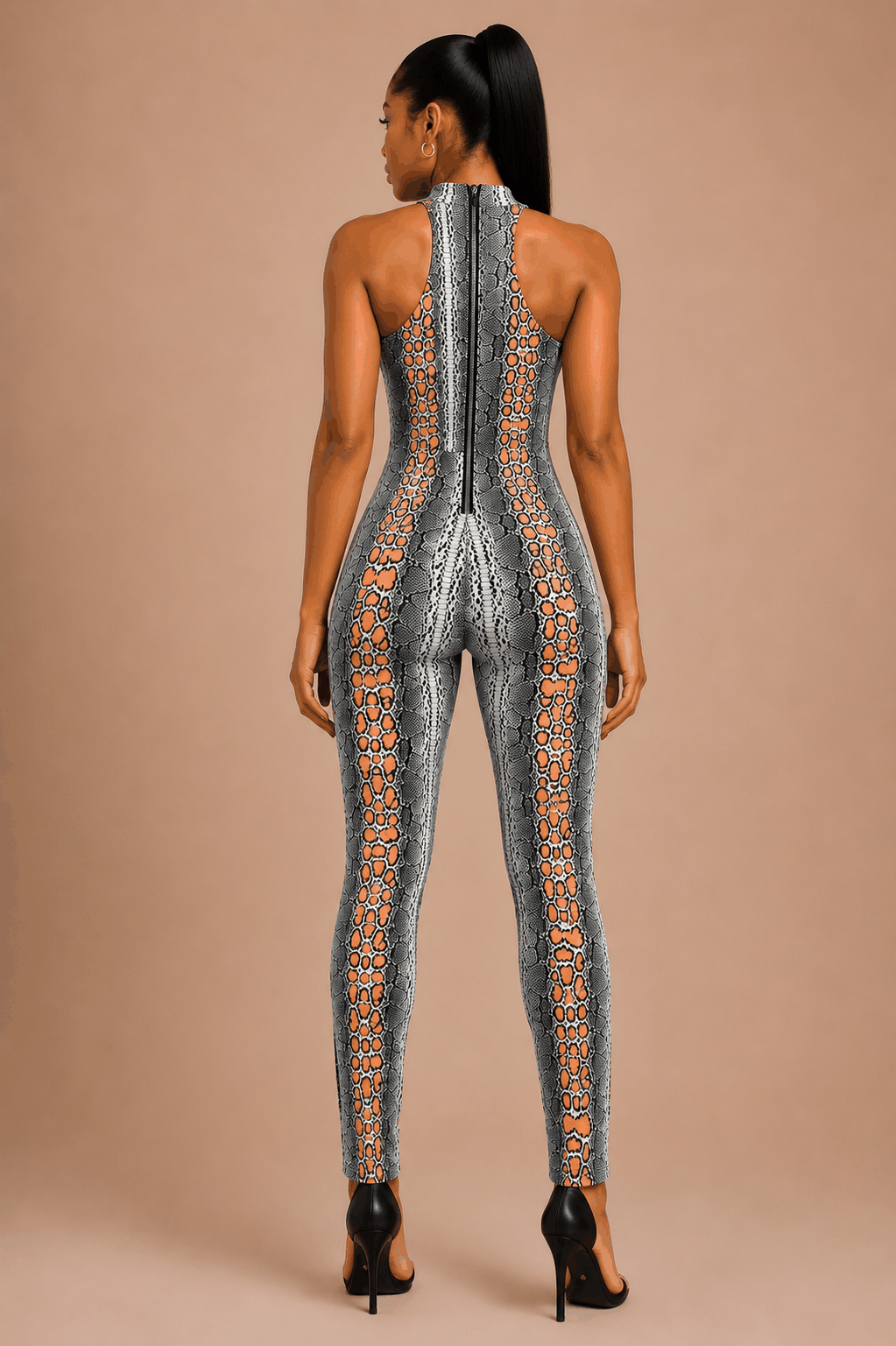 Print Halter Zip-Back Jumpsuit