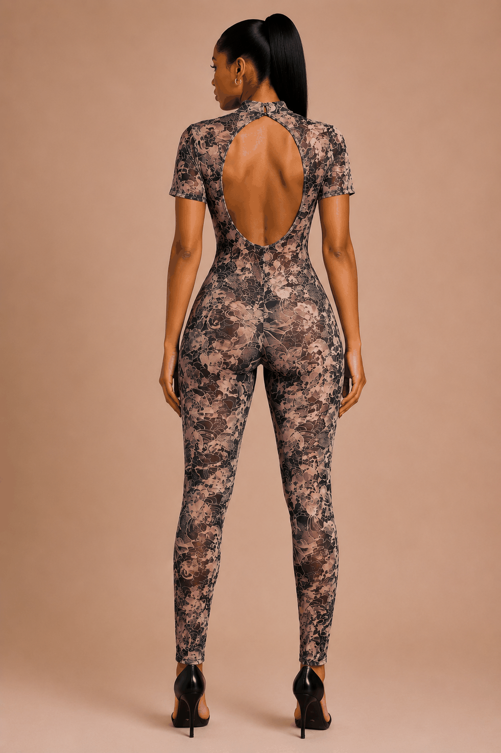 Sheer Floral Lace Open-Back Jumpsuit