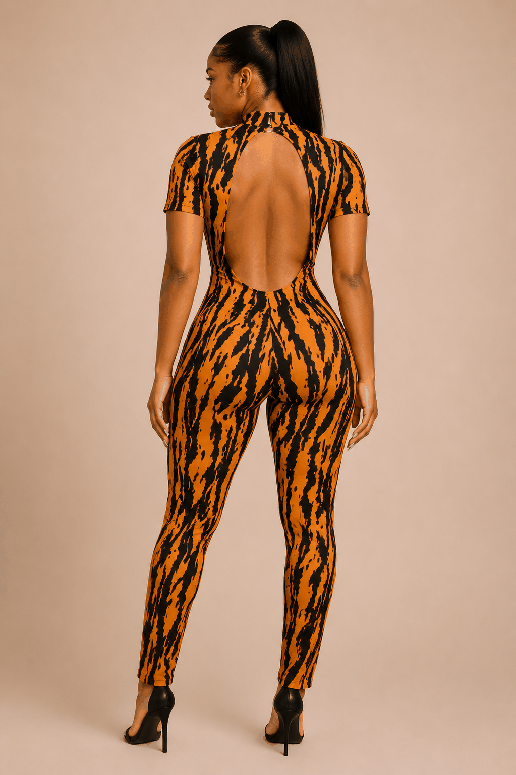 Tiger Print Bodycon Jumpsuit