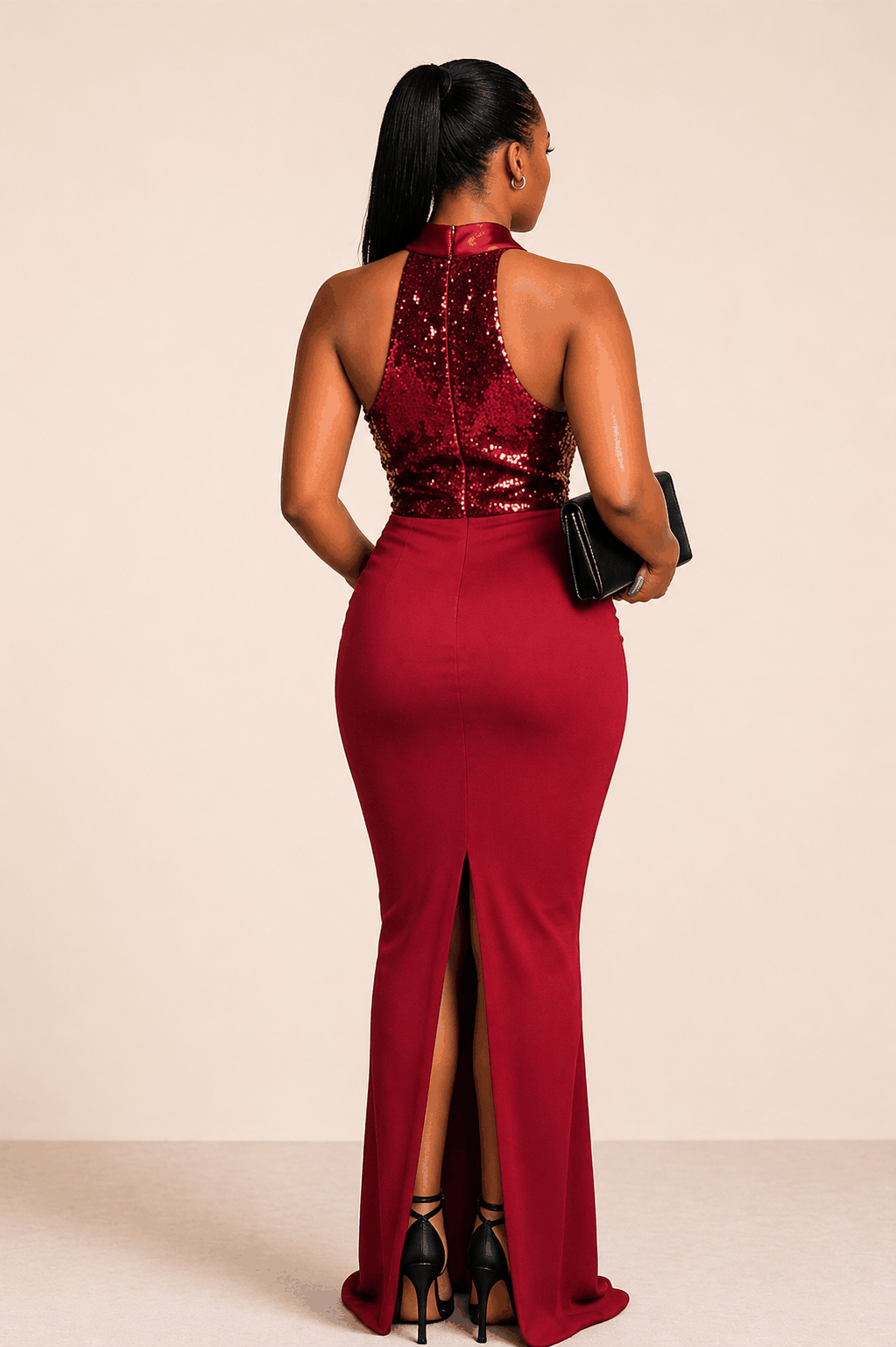 Midnight Glam Sequin Halter Maxi Dress