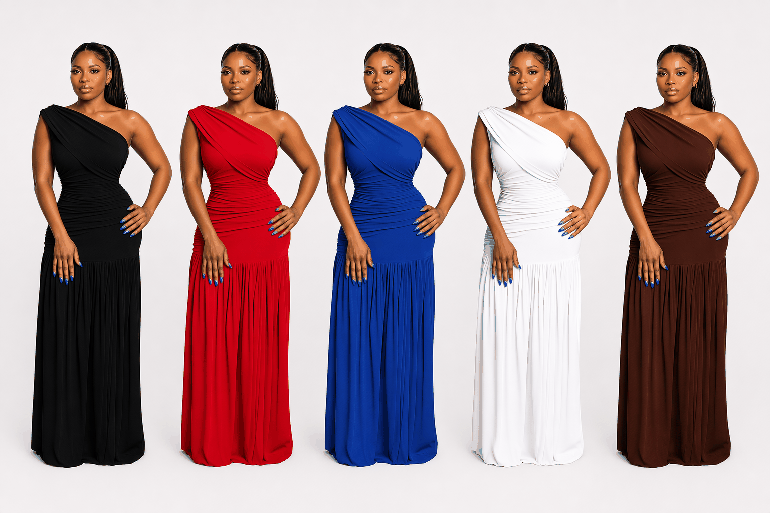 One-Shoulder Pleated Maxi Dress