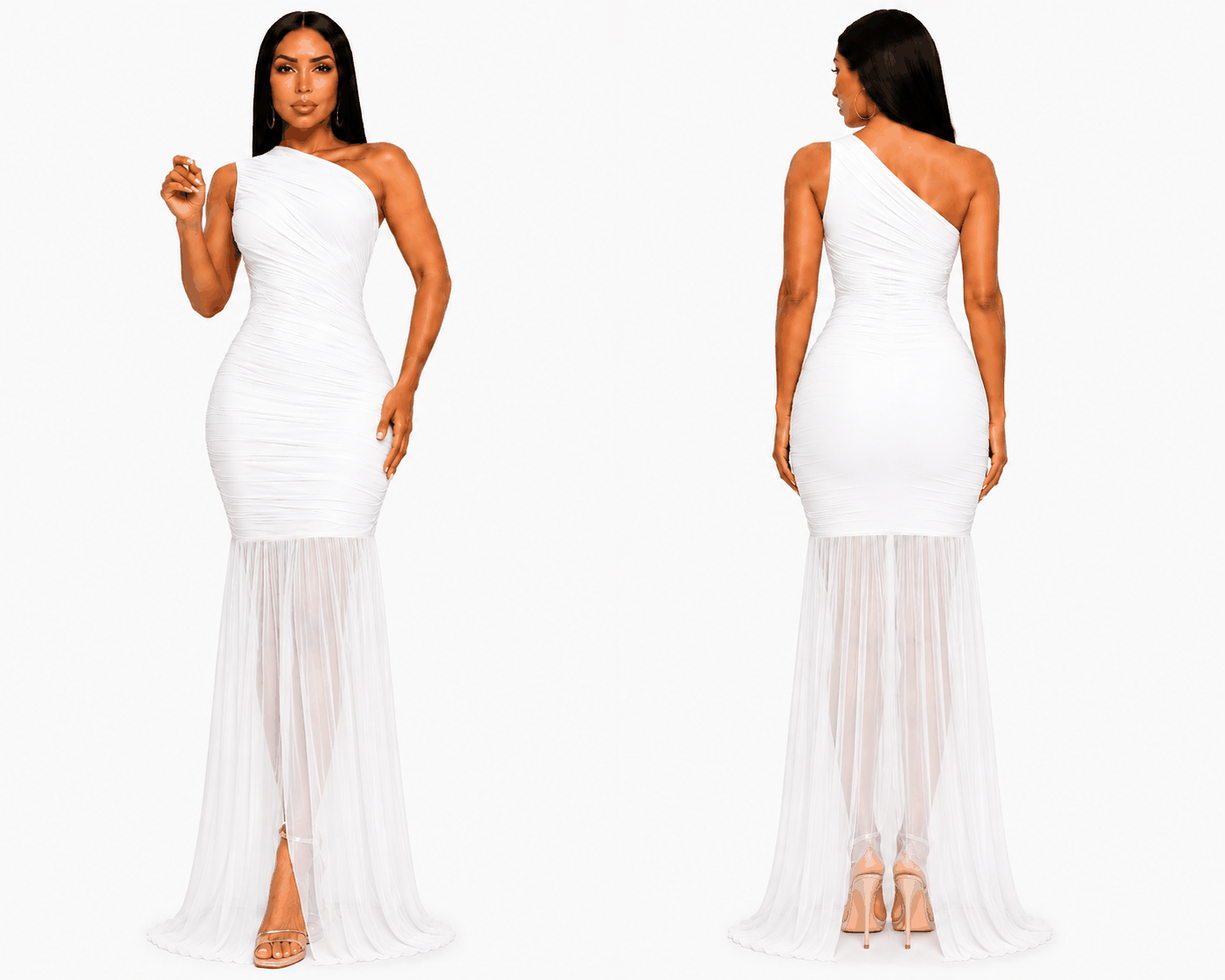 One-Shoulder Ruched Mermaid Maxi Dress