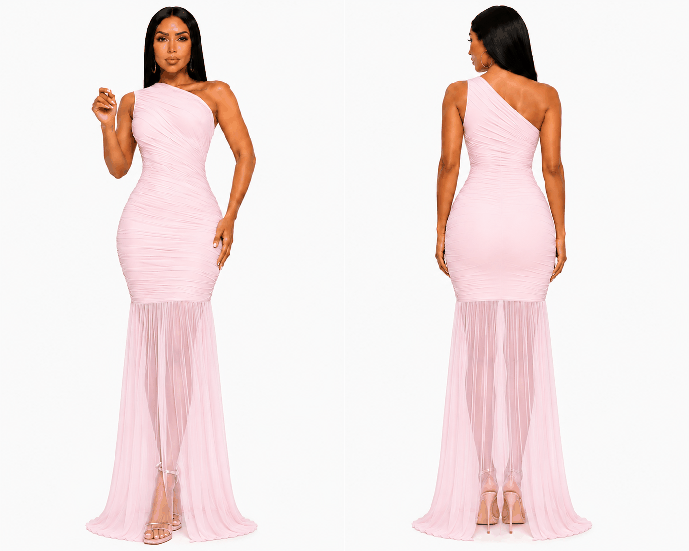 One-Shoulder Ruched Mermaid Maxi Dress